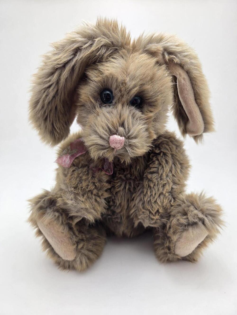 Gund Nutmeg Bunny Rabbit Brown Gray Tan with Blue Eyes Pink Nose Bow (10 inch)